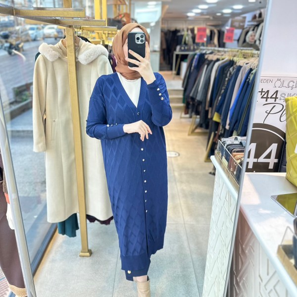 3295 Baklava Desenli Uzun Hırka - Görsel 19