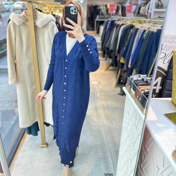 3295 Baklava Desenli Uzun Hırka - Görsel 29