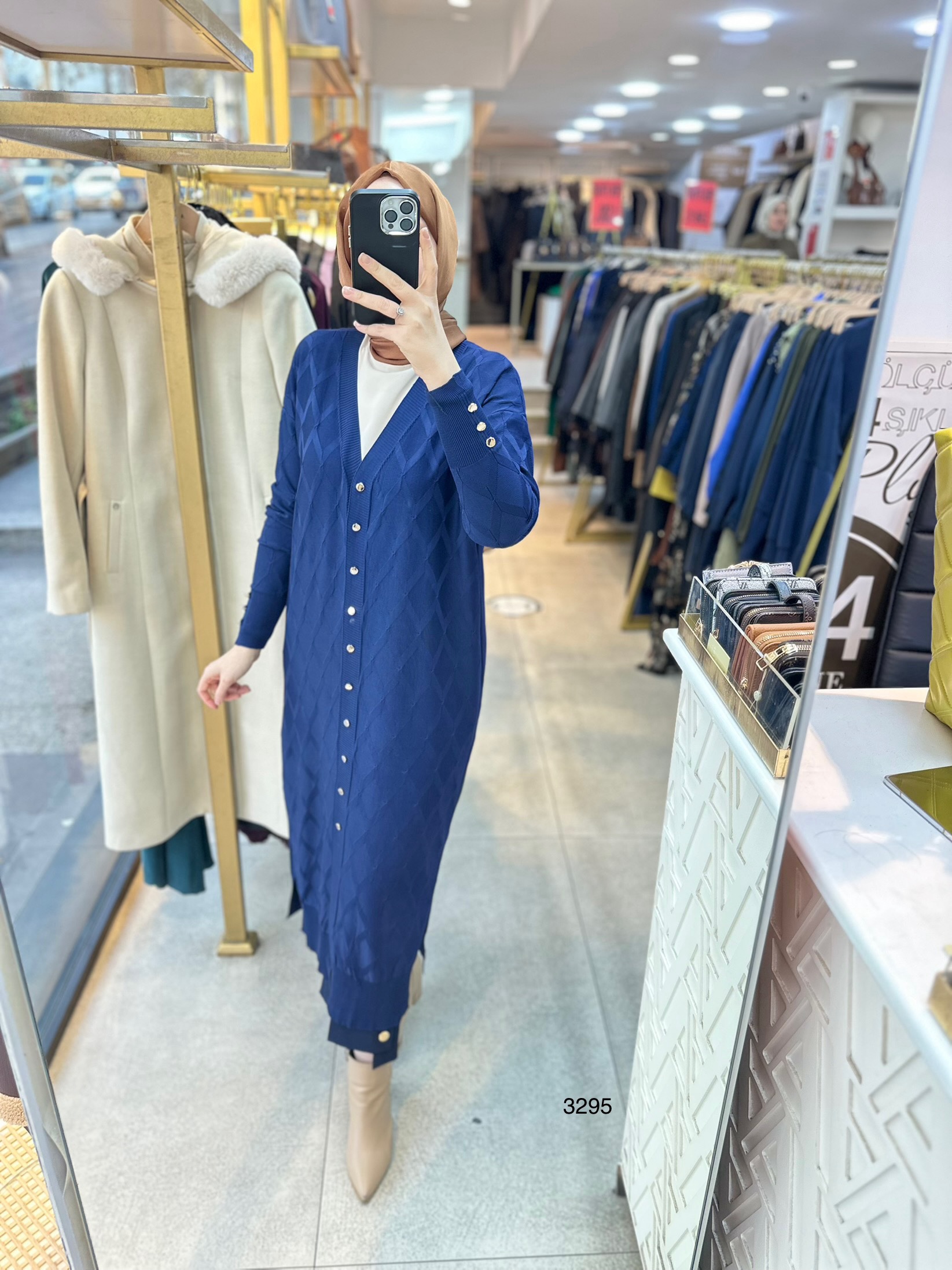 3295 Baklava Desenli Uzun Hırka - Görsel 29