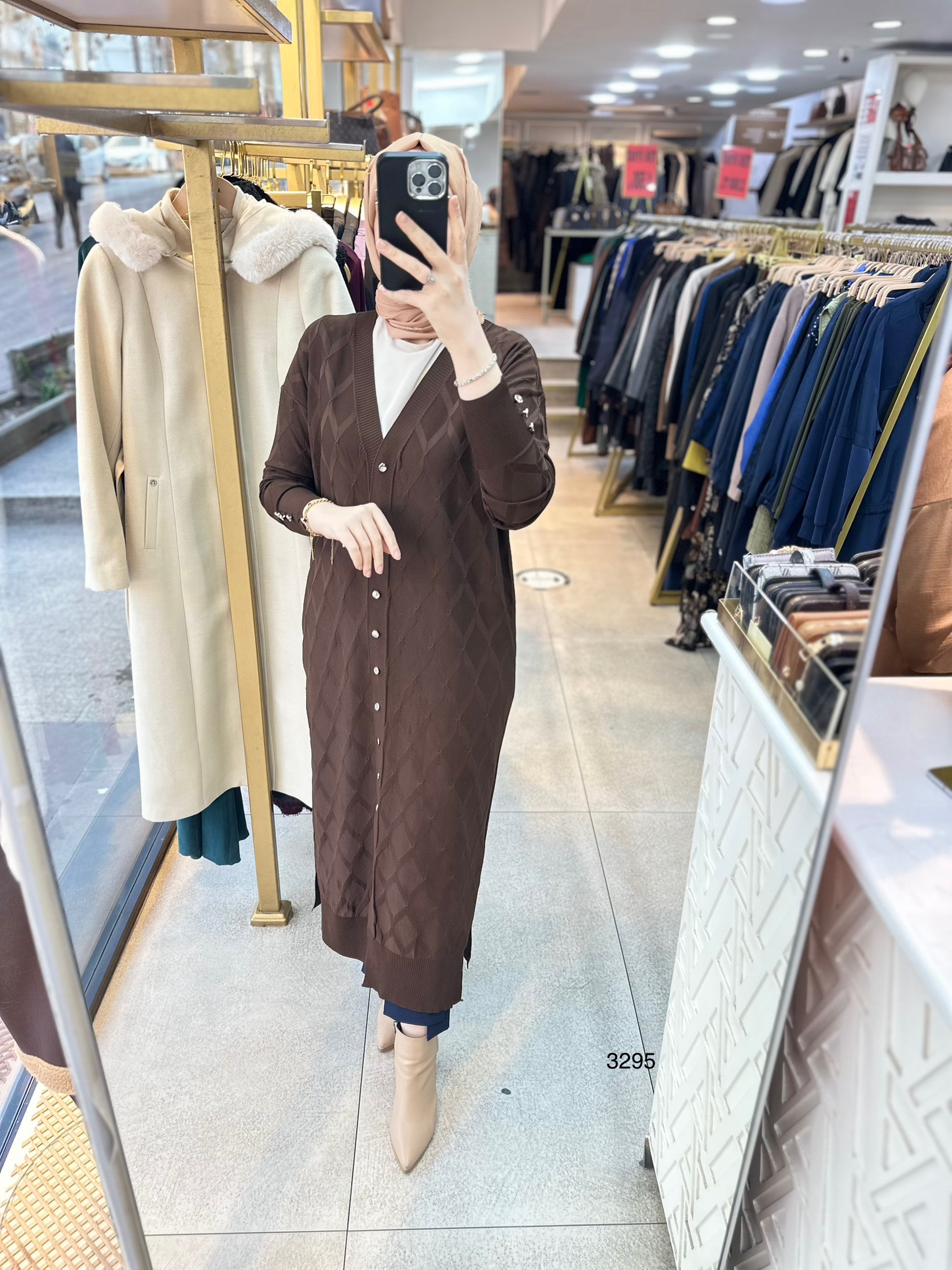 3295 Baklava Desenli Uzun Hırka - Görsel 21