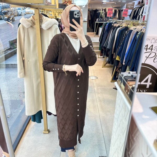 3295 Baklava Desenli Uzun Hırka - Görsel 22