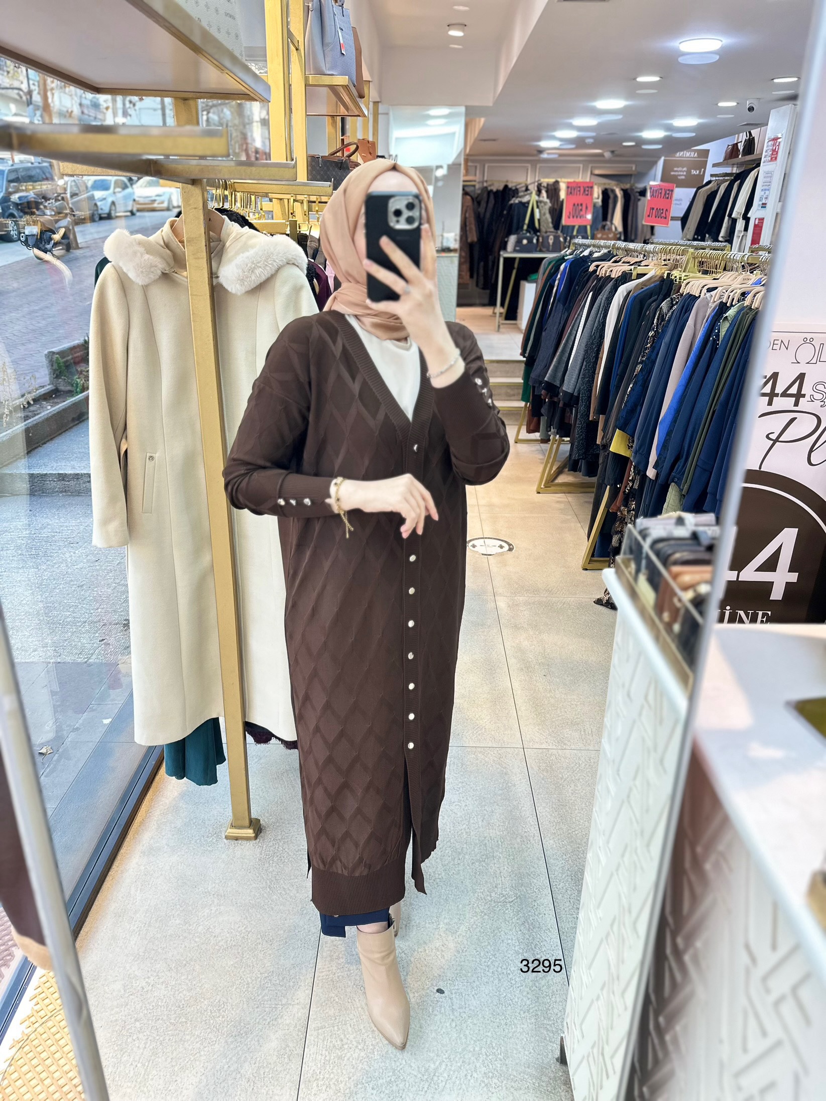 3295 Baklava Desenli Uzun Hırka - Görsel 22