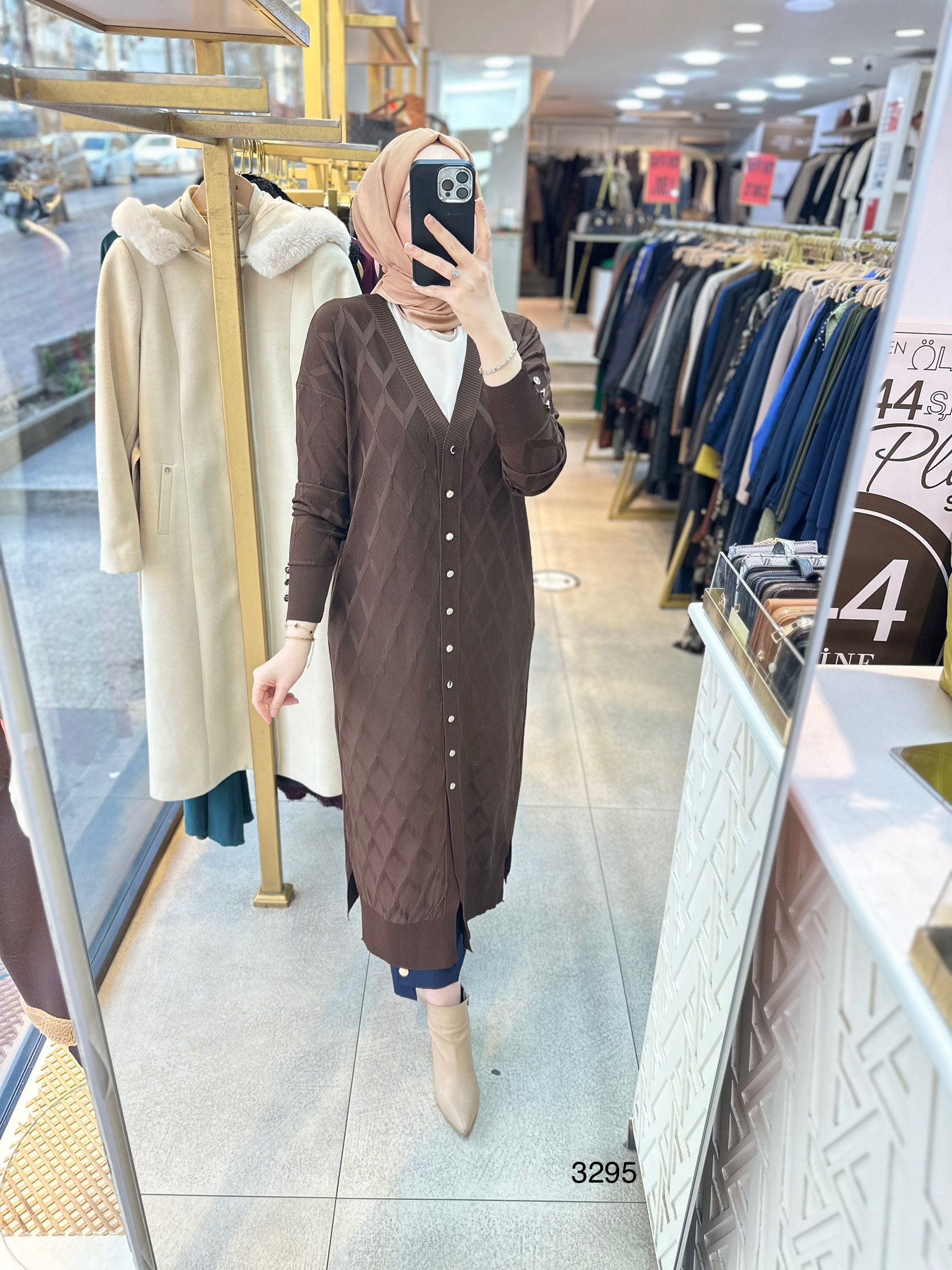 3295 Baklava Desenli Uzun Hırka - Görsel 28