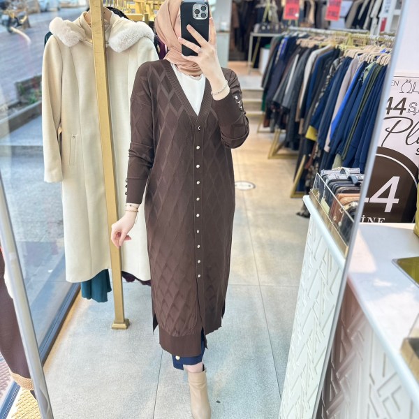 3295 Baklava Desenli Uzun Hırka - Görsel 23