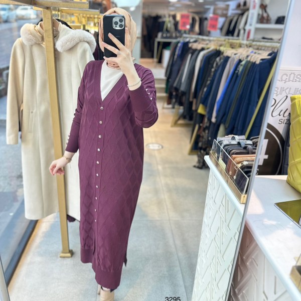 3295 Baklava Desenli Uzun Hırka - Görsel 25