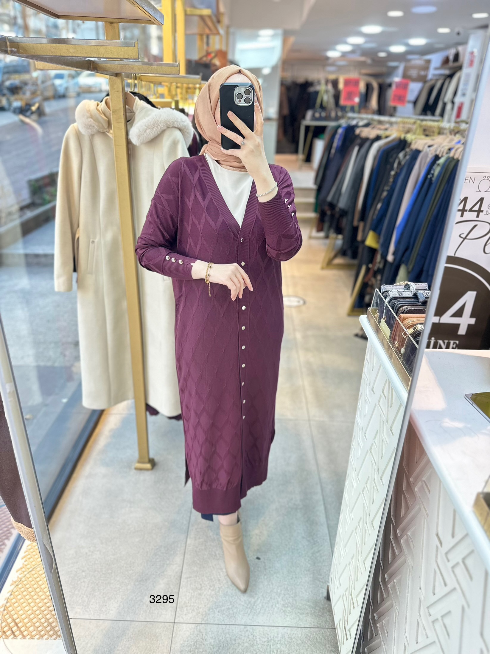 3295 Baklava Desenli Uzun Hırka - Görsel 30