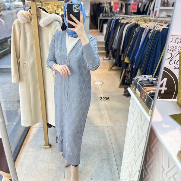 3295 Baklava Desenli Uzun Hırka - Görsel 12