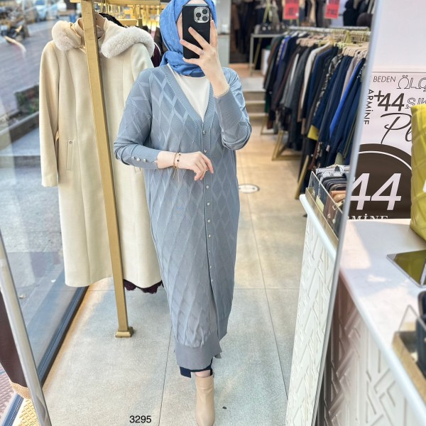 3295 Baklava Desenli Uzun Hırka - Görsel 27