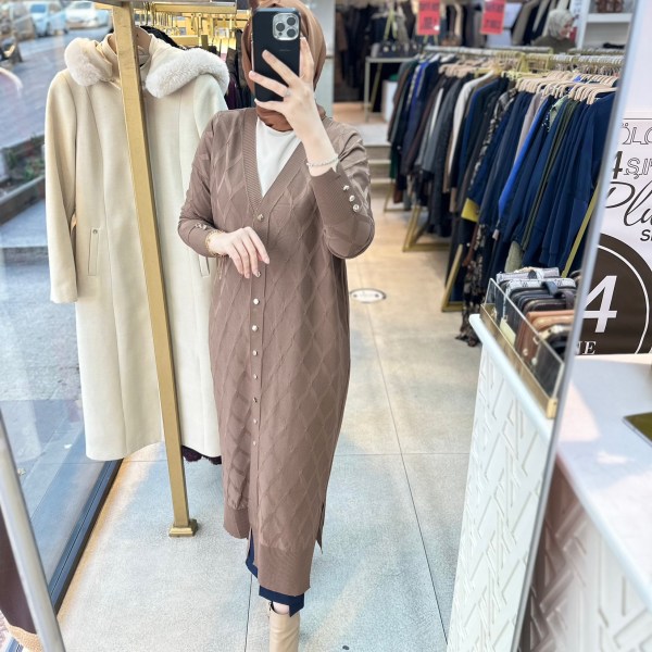 3295 Baklava Desenli Uzun Hırka - Görsel 11