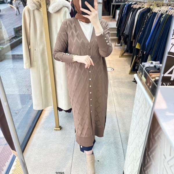 3295 Baklava Desenli Uzun Hırka - Görsel 9