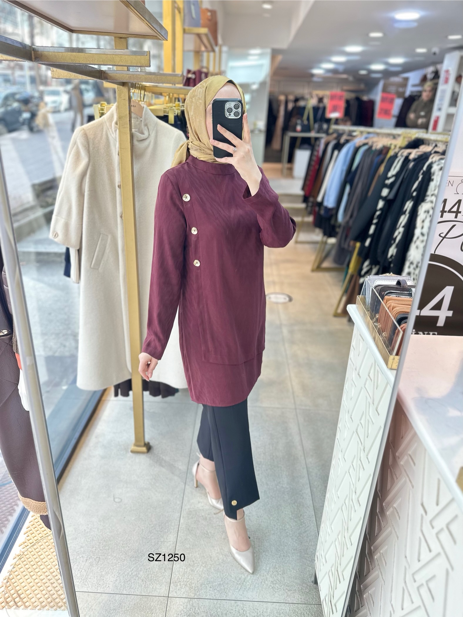 SZ1250 Selma Zaferoğlu Yandan Düğme Detaylı İpek Kupra Tunik - Görsel 4