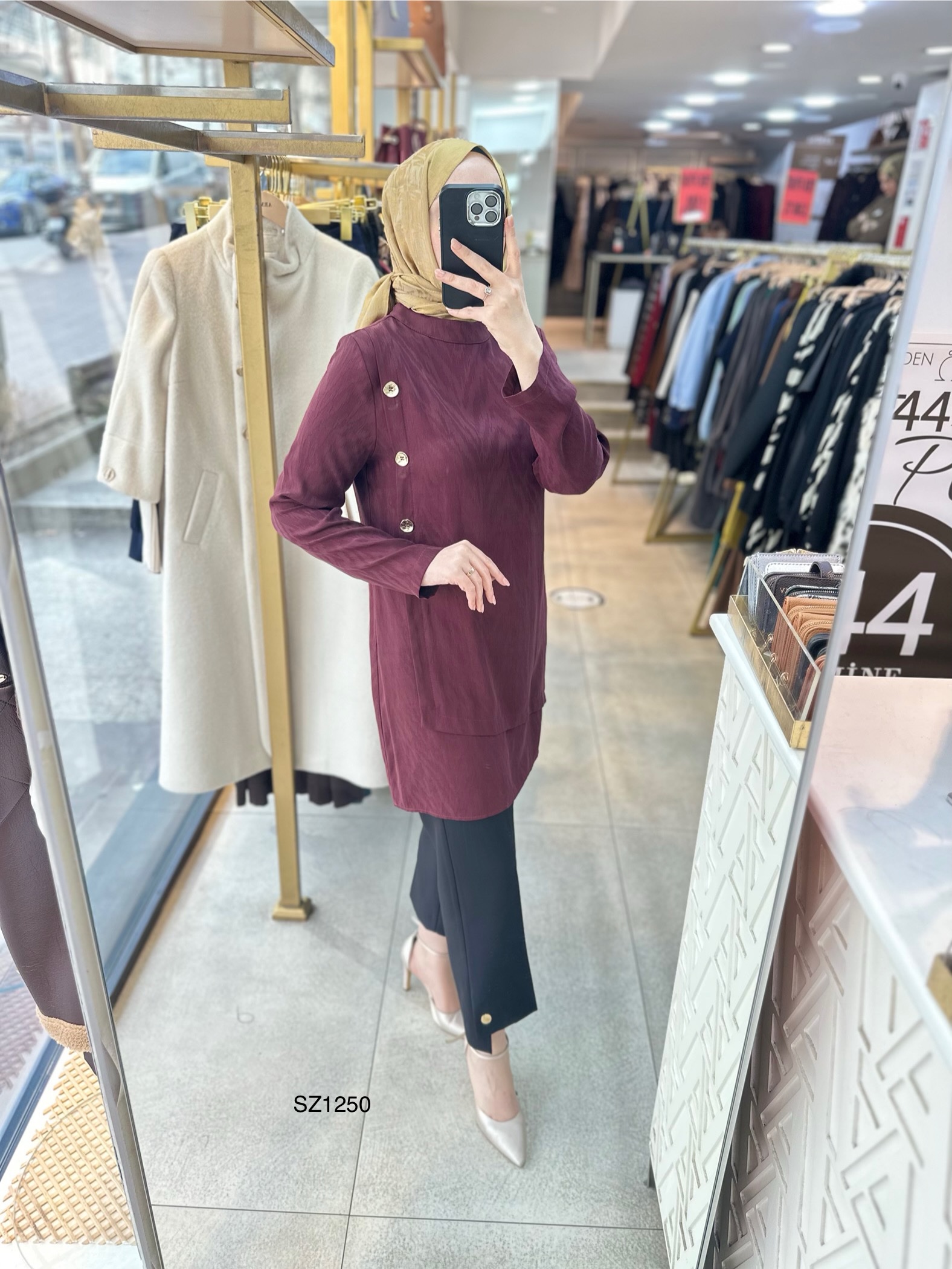 SZ1250 Selma Zaferoğlu Yandan Düğme Detaylı İpek Kupra Tunik - Görsel 10