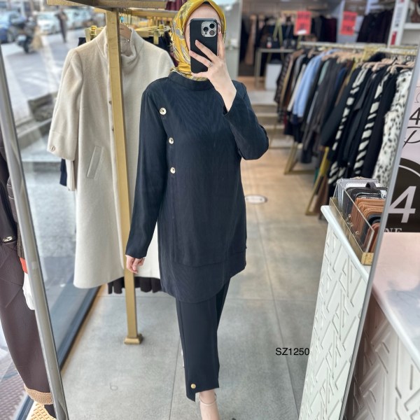 SZ1250 Selma Zaferoğlu Yandan Düğme Detaylı İpek Kupra Tunik - Görsel 3