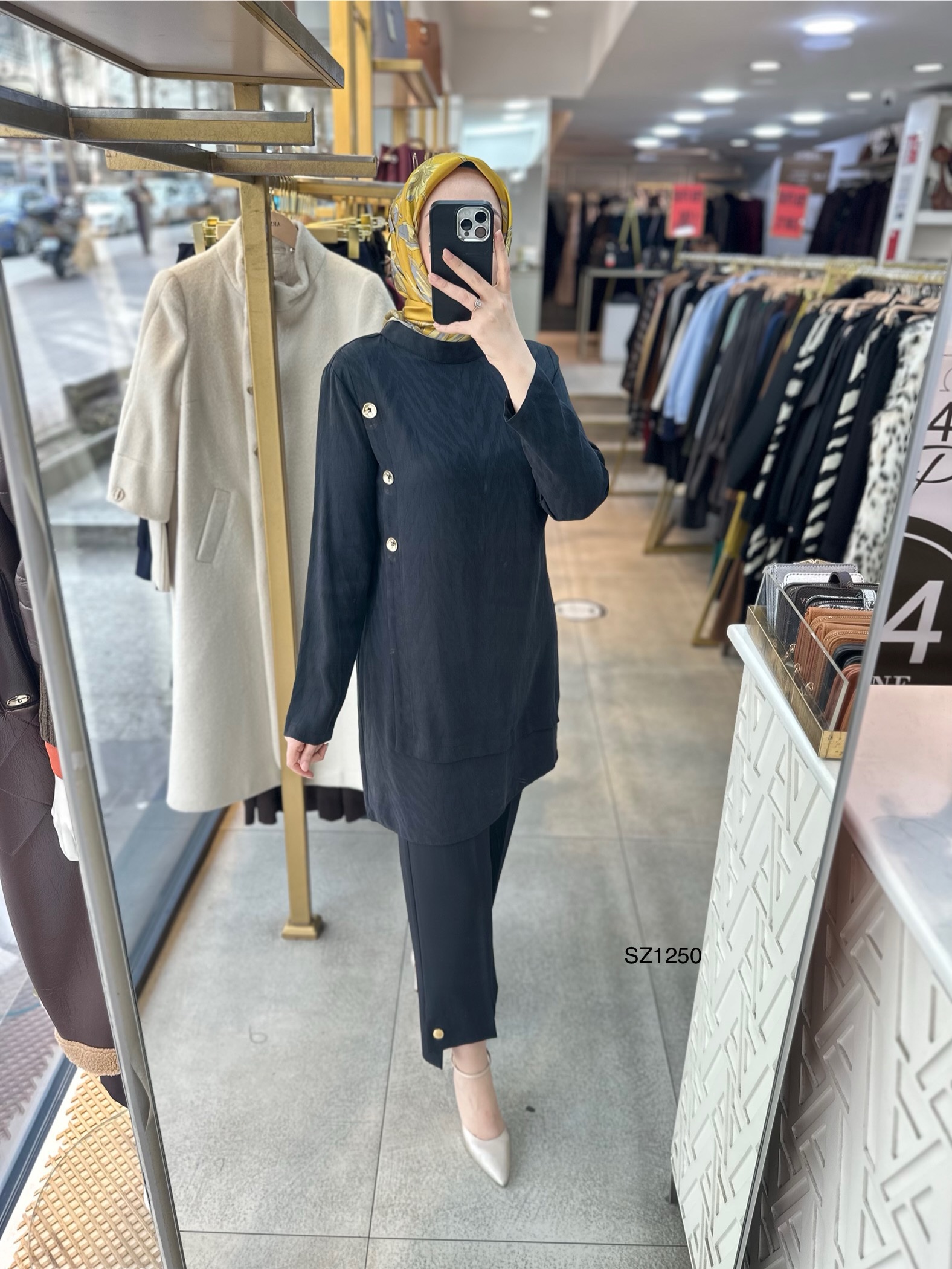 SZ1250 Selma Zaferoğlu Yandan Düğme Detaylı İpek Kupra Tunik - Görsel 3