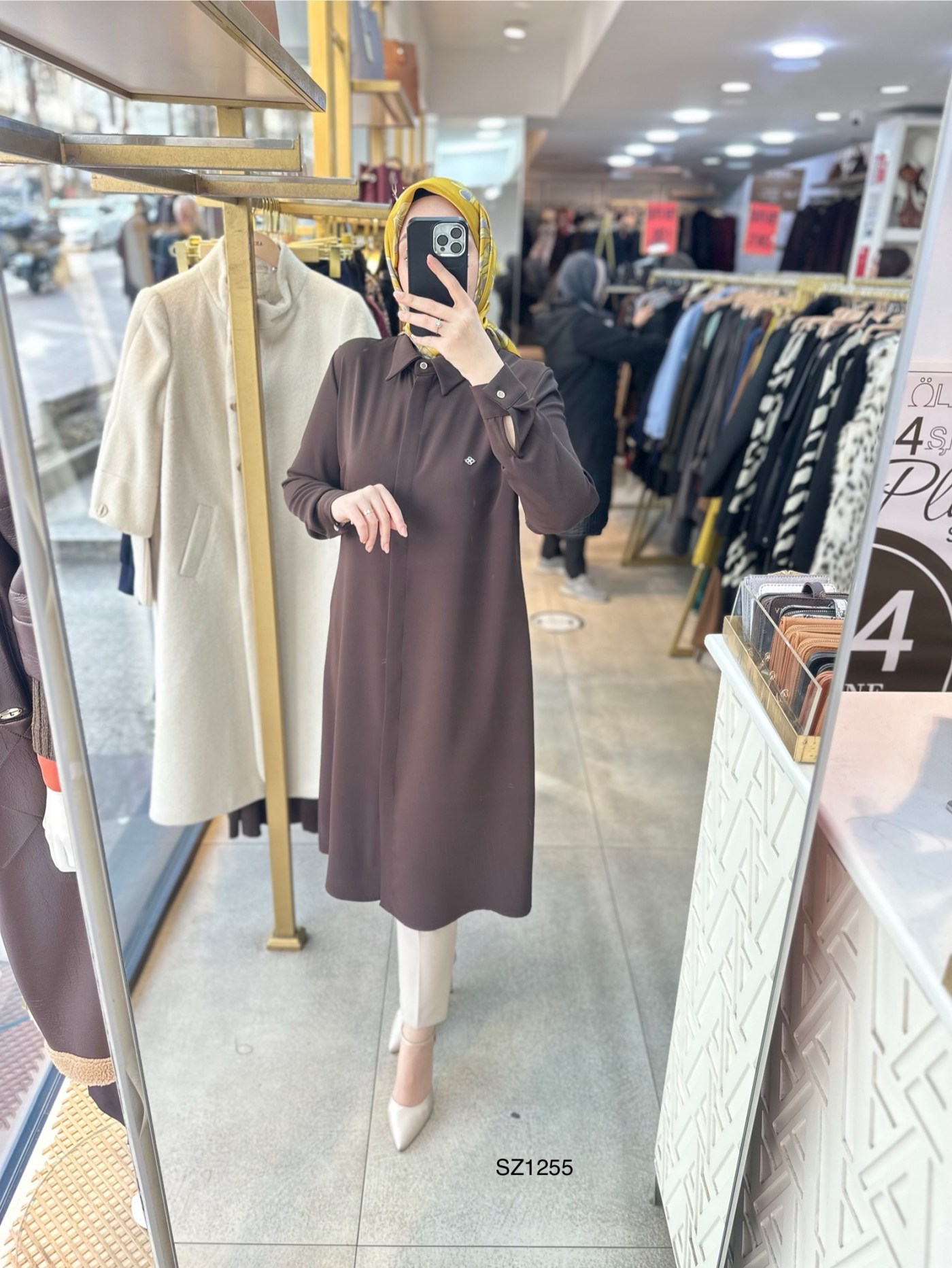 SZ1255 Selma Zaferoğlu Önden Düğmeli Uzun Tunik