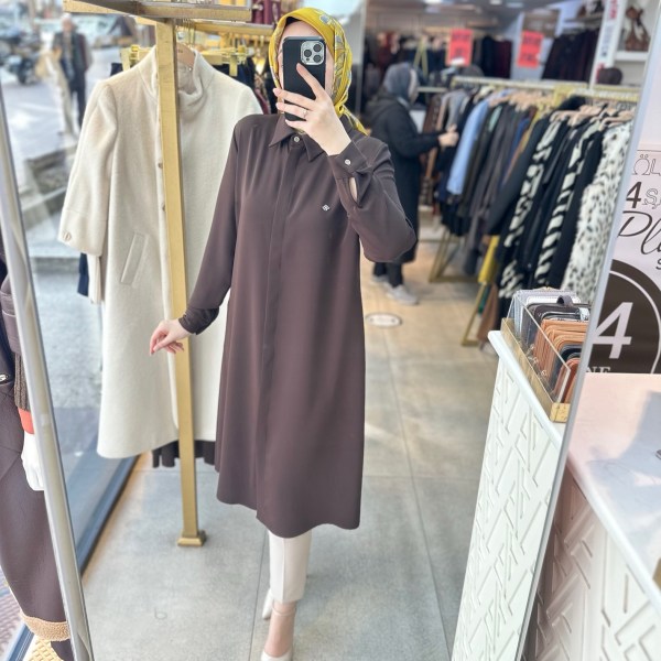 SZ1255 Selma Zaferoğlu Önden Düğmeli Uzun Tunik - Görsel 4
