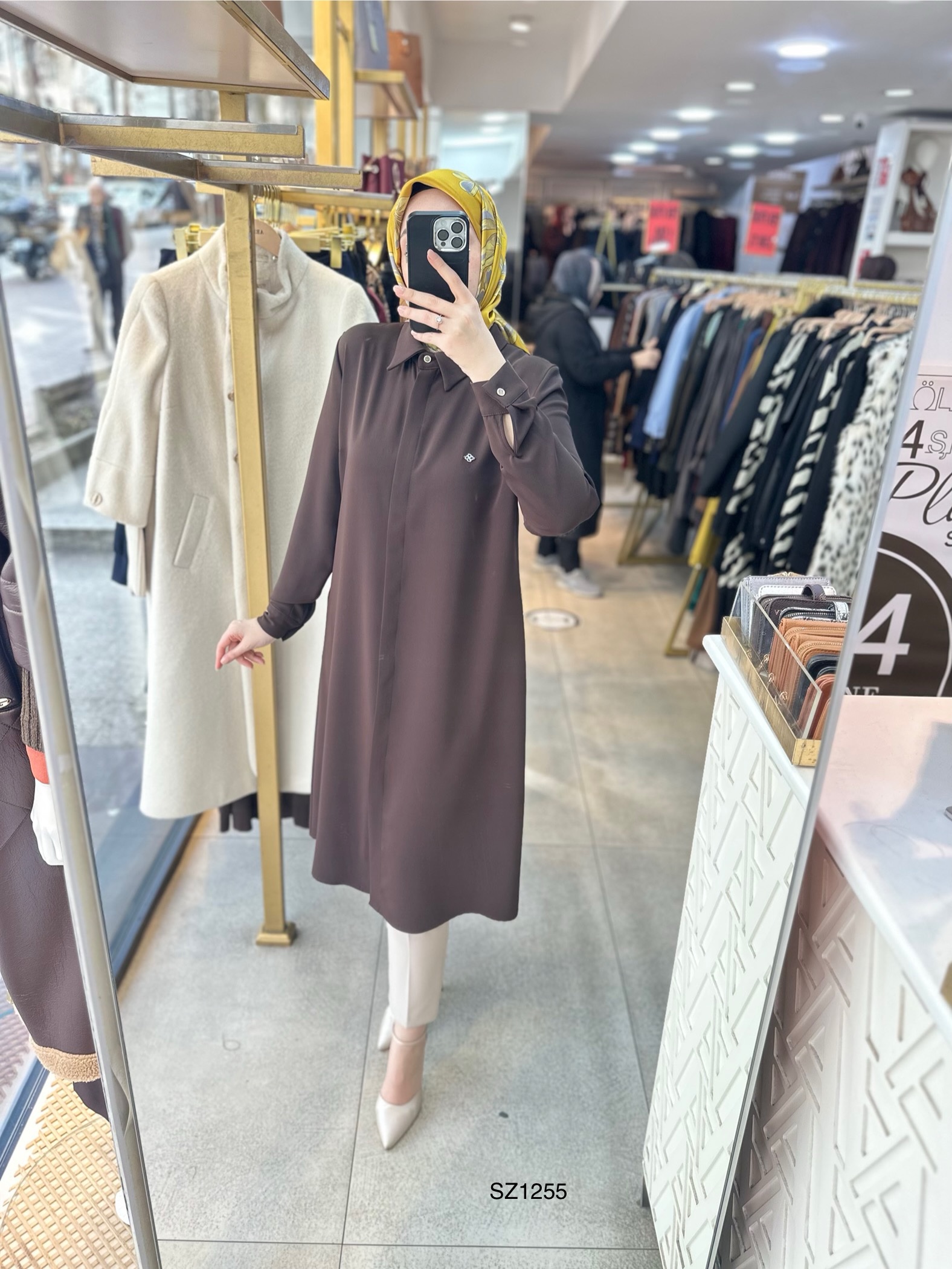 SZ1255 Selma Zaferoğlu Önden Düğmeli Uzun Tunik - Görsel 4