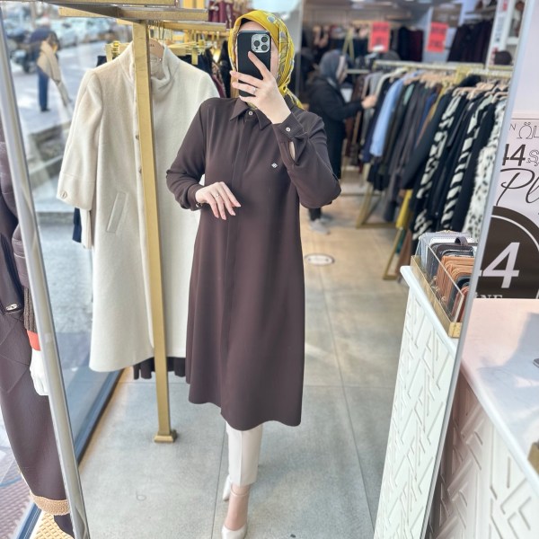 SZ1255 Selma Zaferoğlu Önden Düğmeli Uzun Tunik - Görsel 5