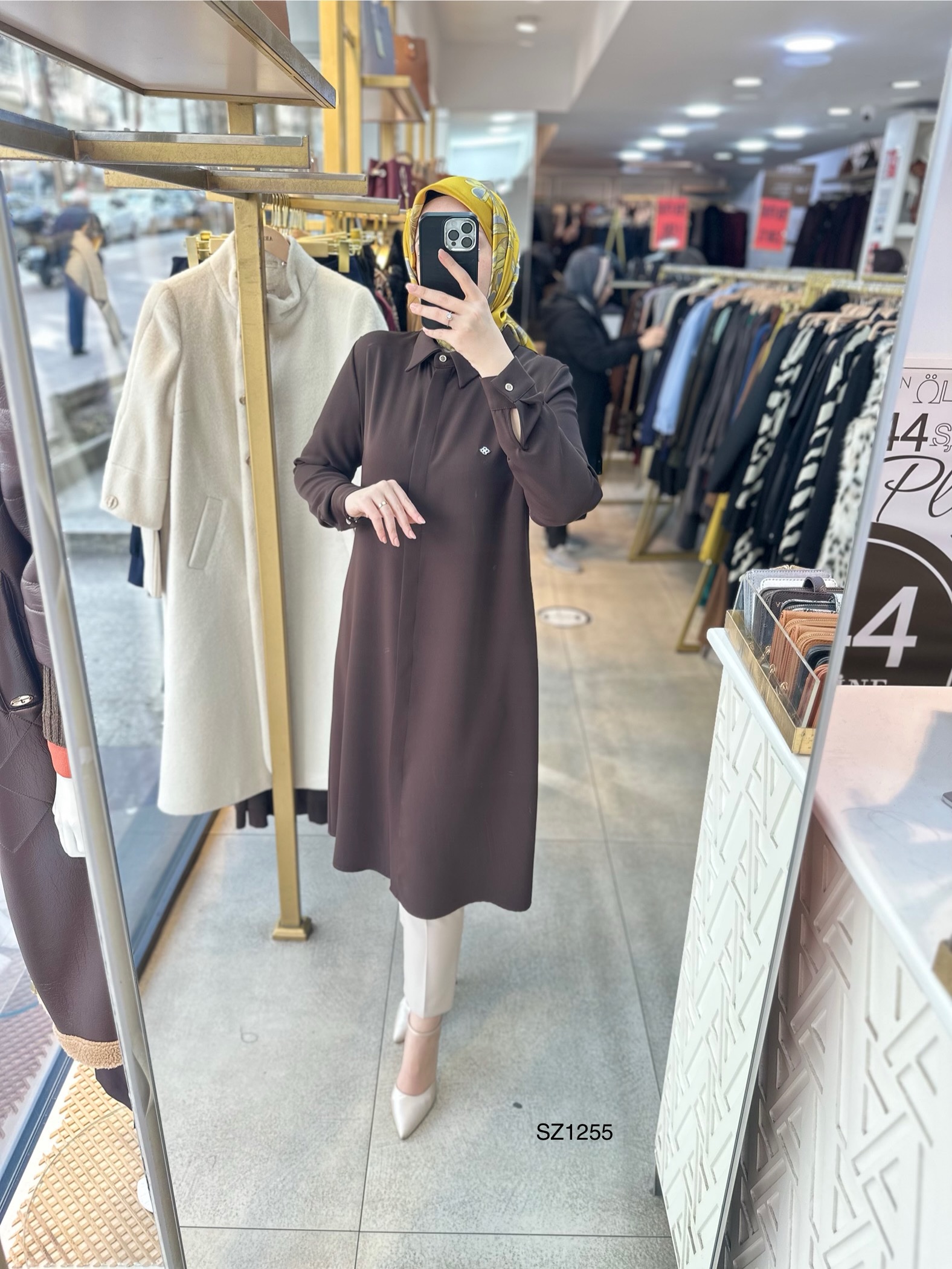 SZ1255 Selma Zaferoğlu Önden Düğmeli Uzun Tunik - Görsel 5