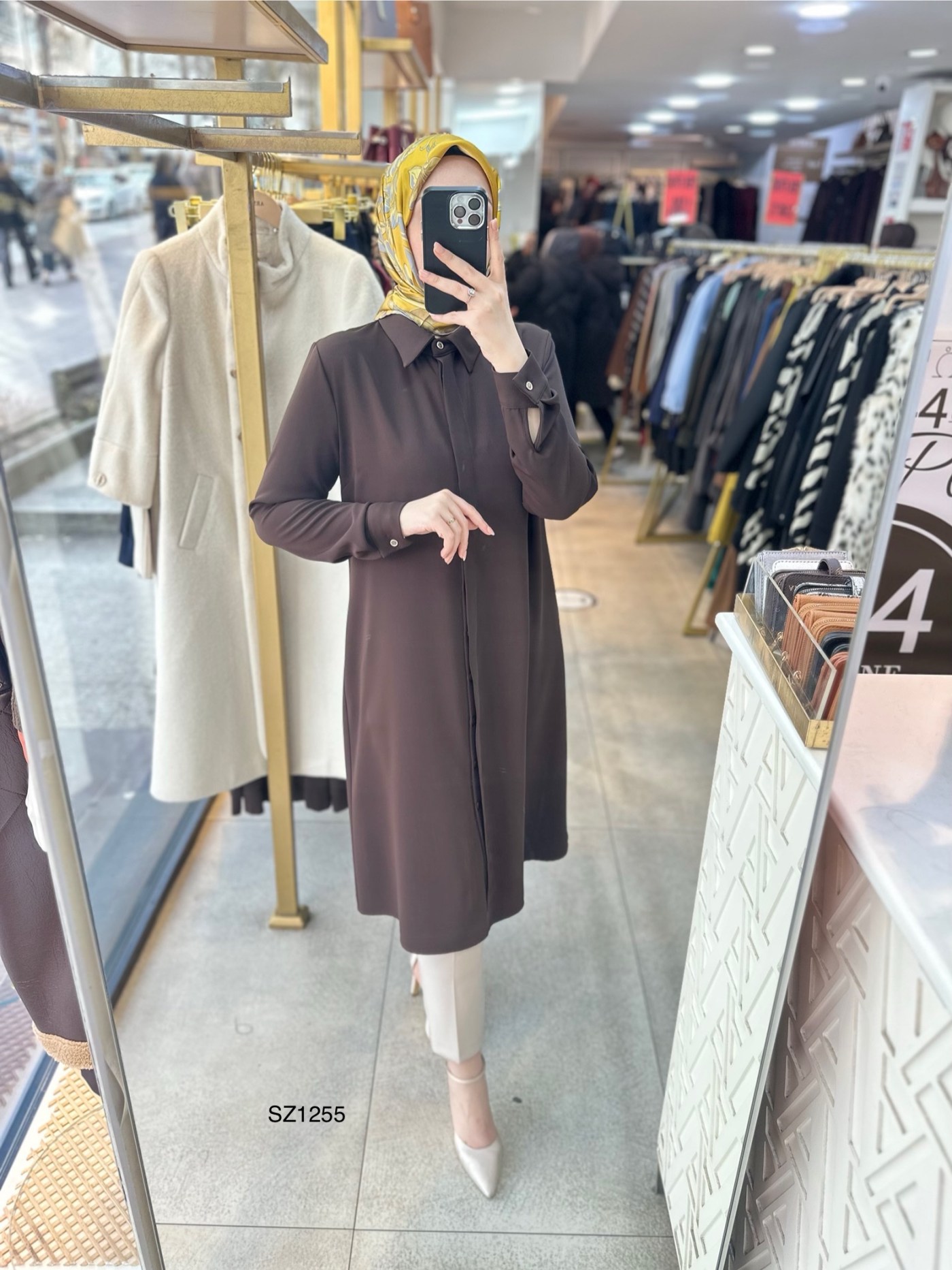 SZ1255 Selma Zaferoğlu Önden Düğmeli Uzun Tunik