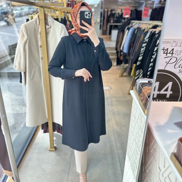 SZ1255 Selma Zaferoğlu Önden Düğmeli Uzun Tunik - Görsel 1