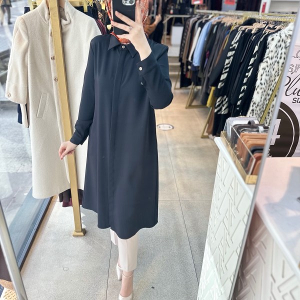 SZ1255 Selma Zaferoğlu Önden Düğmeli Uzun Tunik - Görsel 3