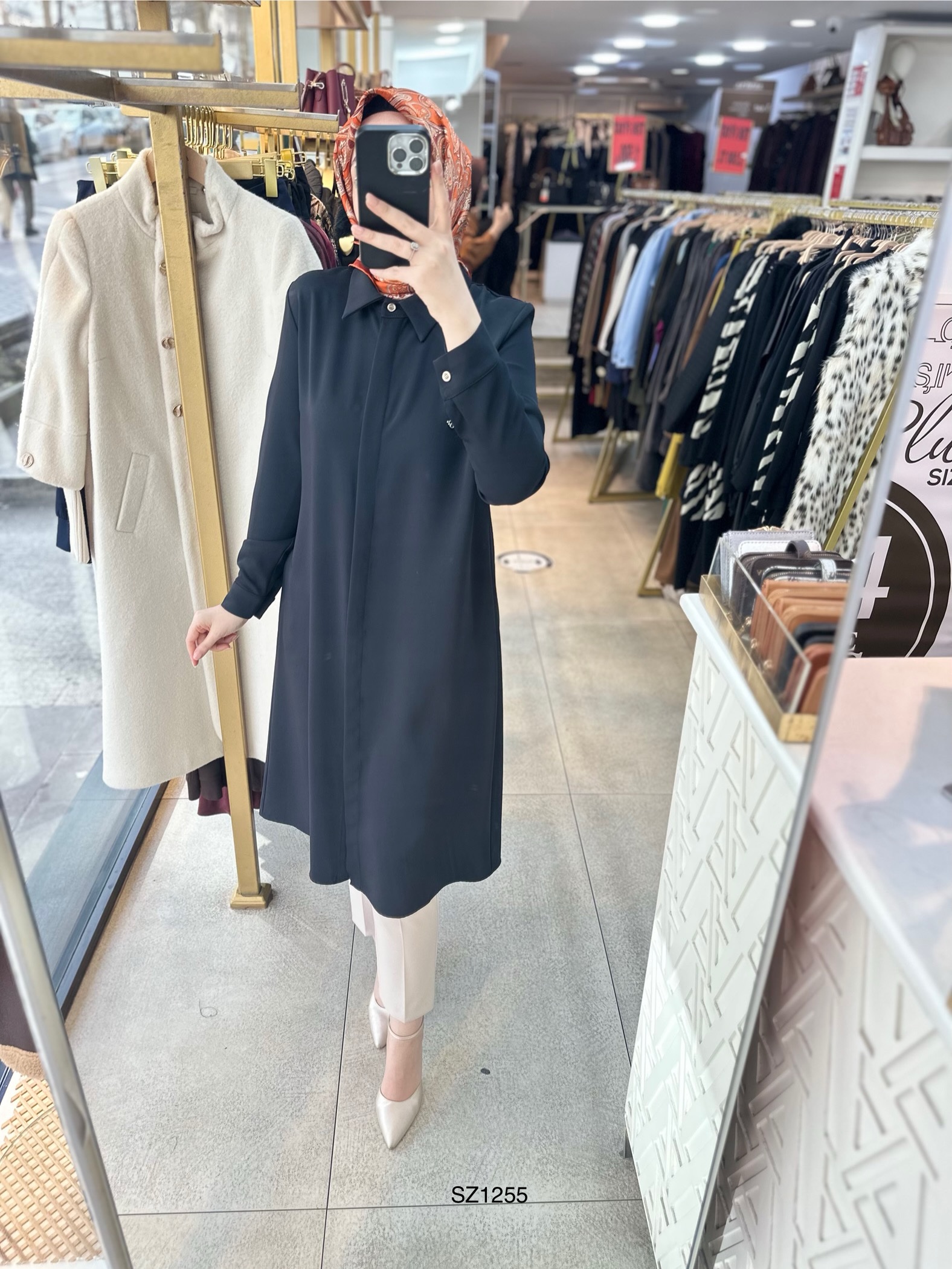 SZ1255 Selma Zaferoğlu Önden Düğmeli Uzun Tunik - Görsel 3