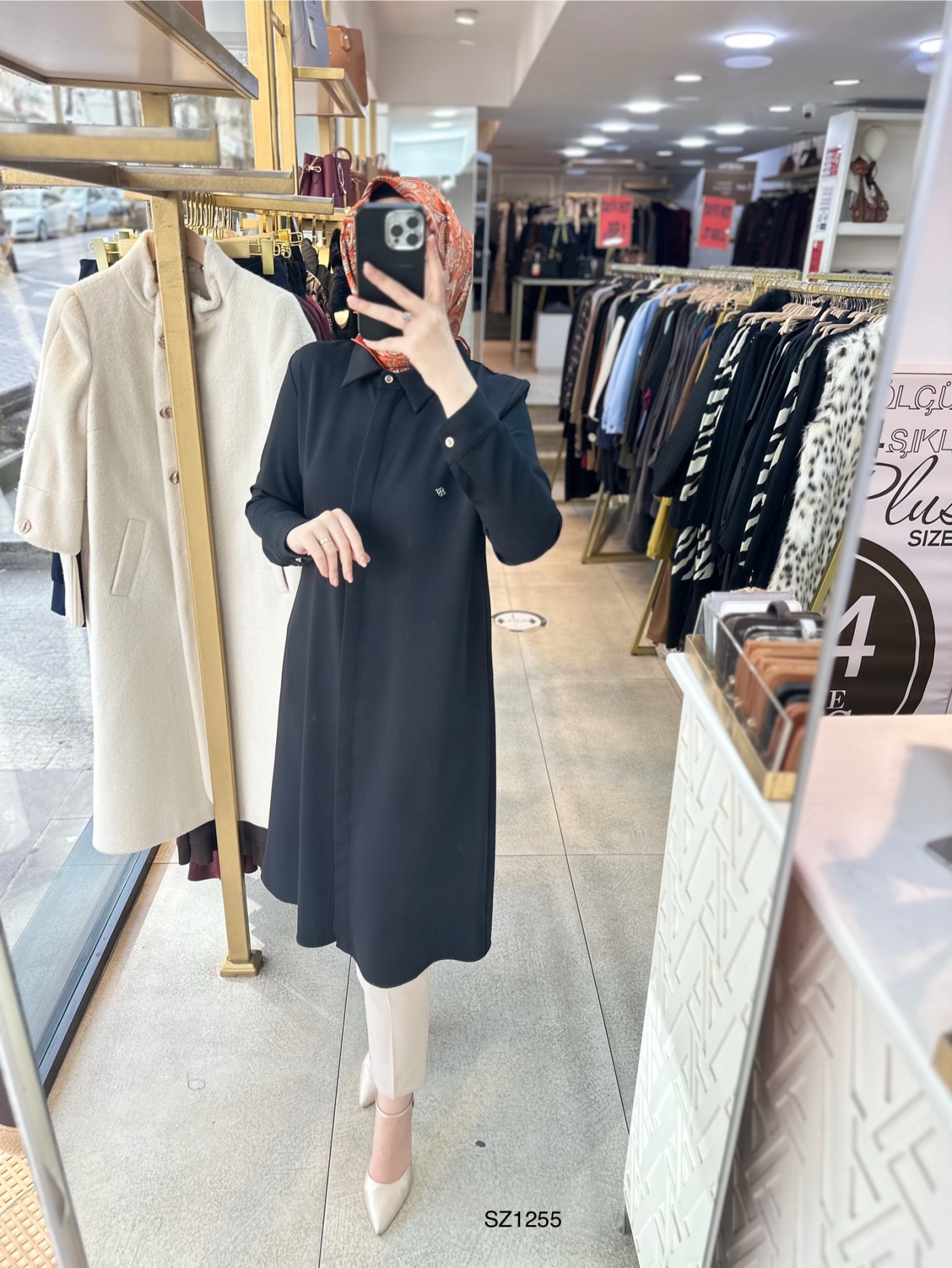 SZ1255 Selma Zaferoğlu Önden Düğmeli Uzun Tunik