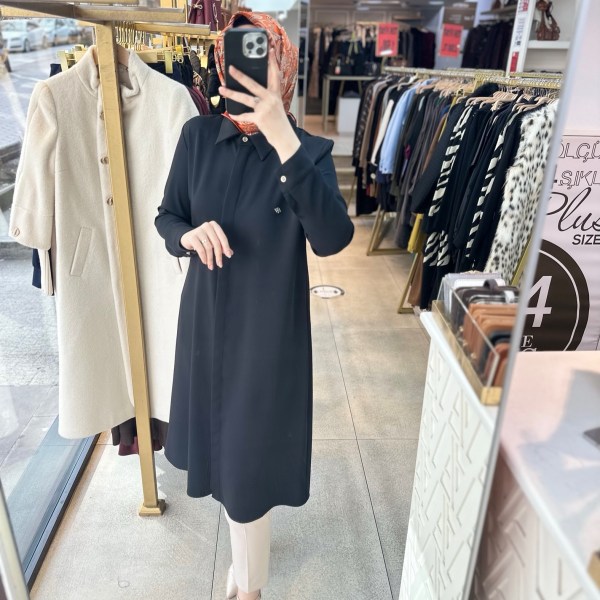 SZ1255 Selma Zaferoğlu Önden Düğmeli Uzun Tunik - Görsel 2