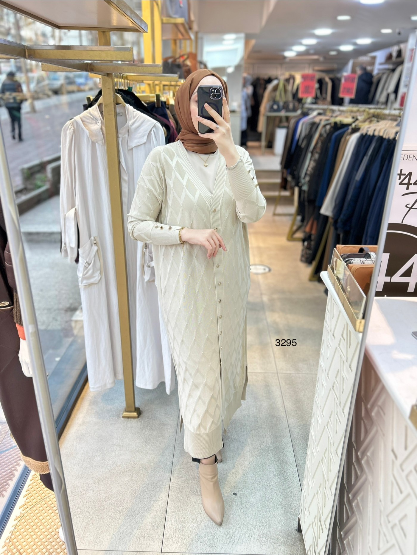 3295 Baklava Desenli Uzun Hırka