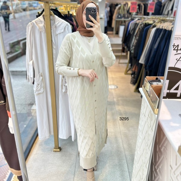 3295 Baklava Desenli Uzun Hırka - Görsel 26