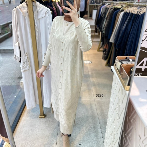 3295 Baklava Desenli Uzun Hırka - Görsel 3