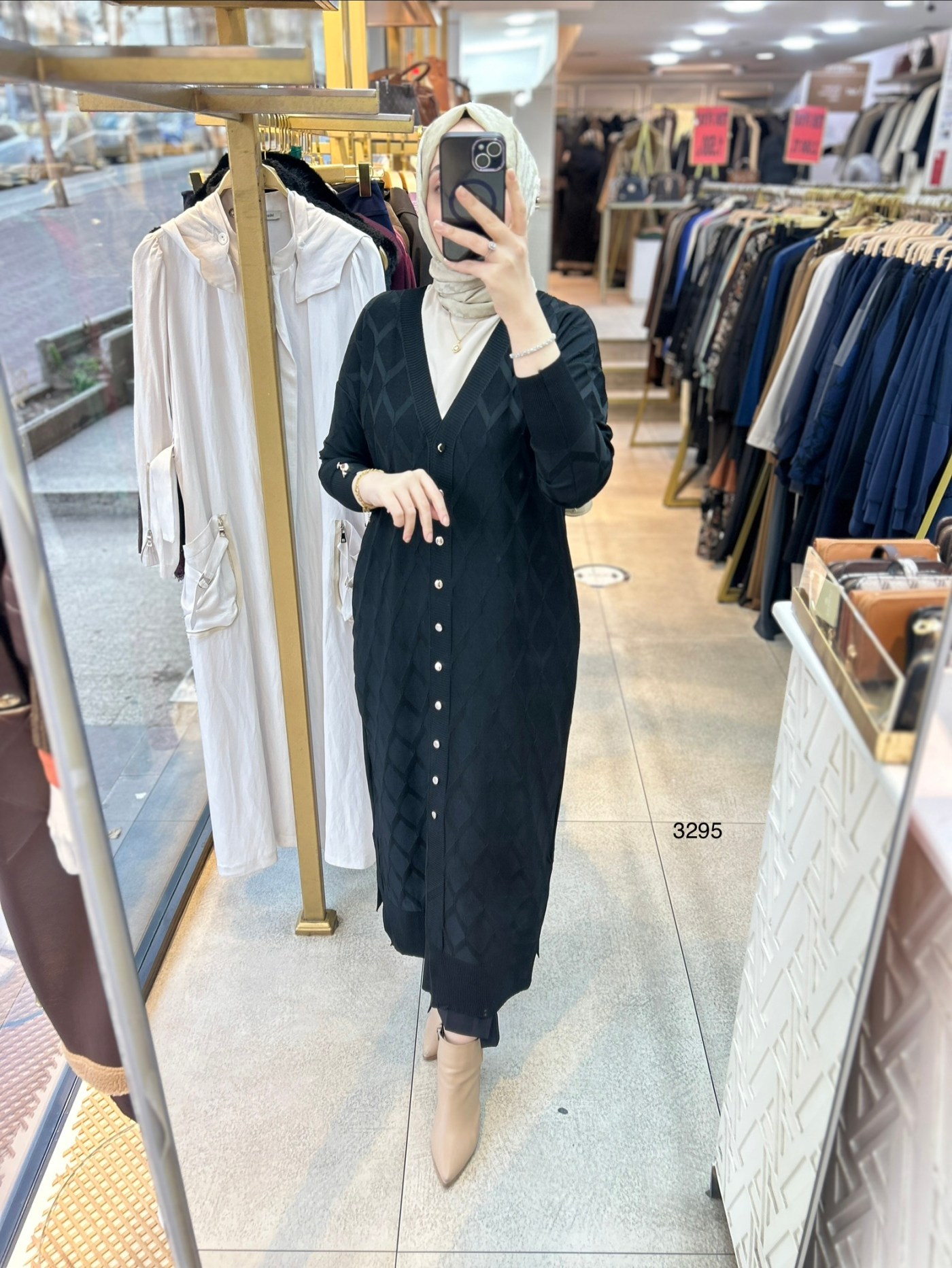 3295 Baklava Desenli Uzun Hırka