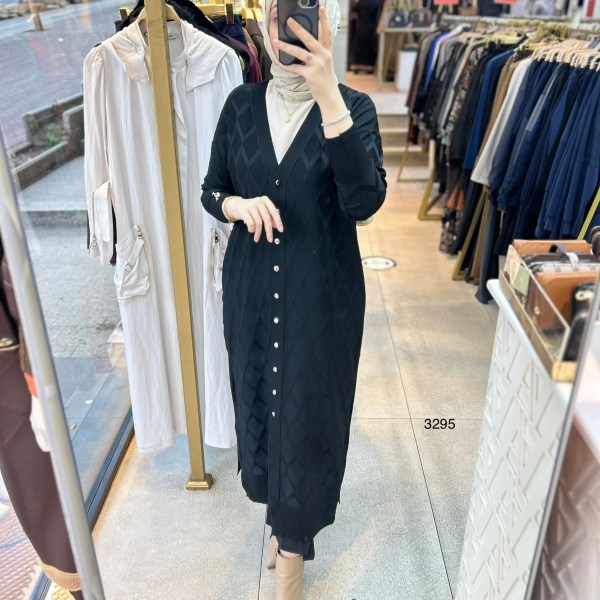 3295 Baklava Desenli Uzun Hırka - Görsel 8