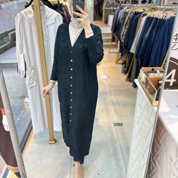 3295 Baklava Desenli Uzun Hırka - Görsel 5