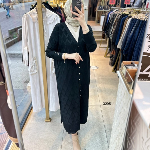 3295 Baklava Desenli Uzun Hırka - Görsel 6