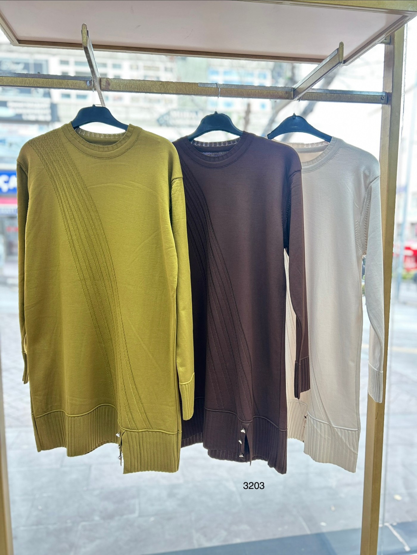 3203 Çizgi Desenli Triko Tunik