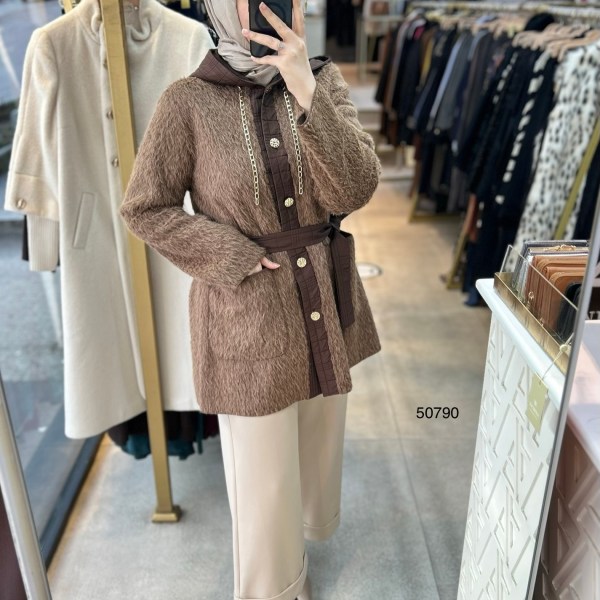 50790 Angora Kumaş Kemerli Kap - Görsel 4