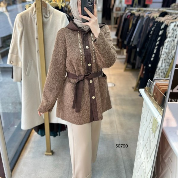 50790 Angora Kumaş Kemerli Kap - Görsel 2