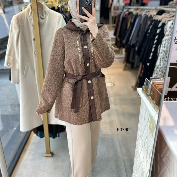 50790 Angora Kumaş Kemerli Kap - Görsel 1