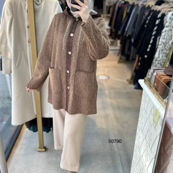 50790 Angora Kumaş Kemerli Kap - Görsel 5