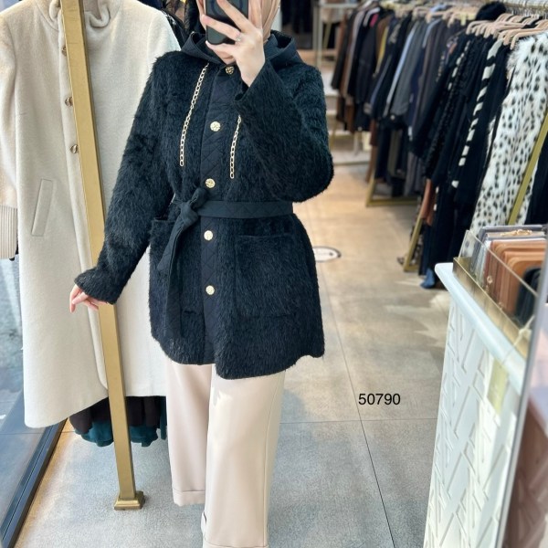 50790 Angora Kumaş Kemerli Kap - Görsel 7