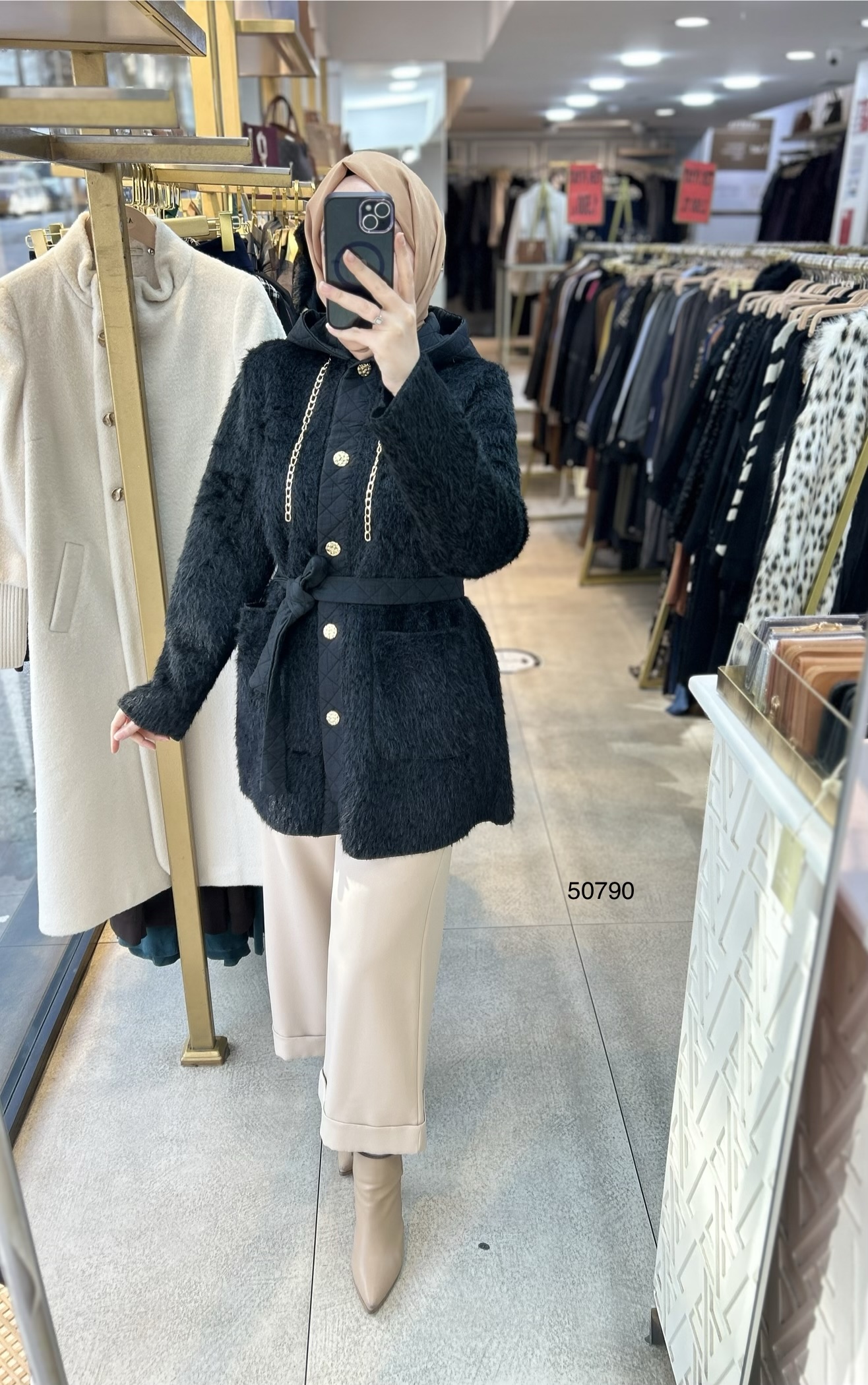 50790 Angora Kumaş Kemerli Kap