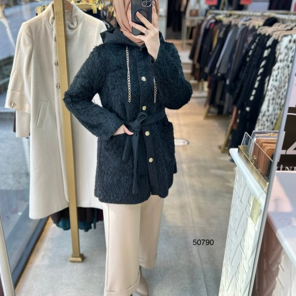 50790 Angora Kumaş Kemerli Kap - Görsel 8