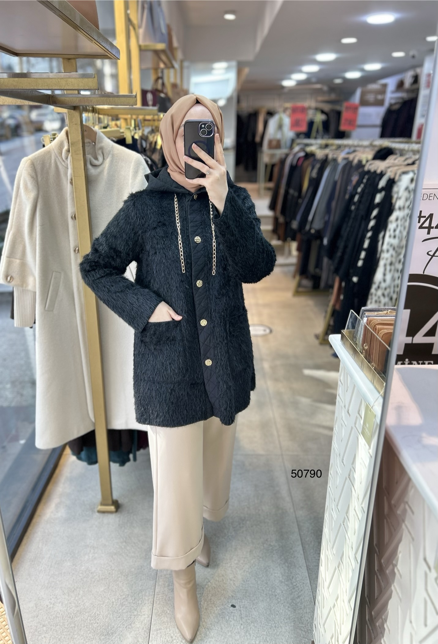 50790 Angora Kumaş Kemerli Kap - Görsel 12