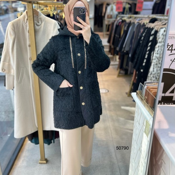 50790 Angora Kumaş Kemerli Kap - Görsel 9