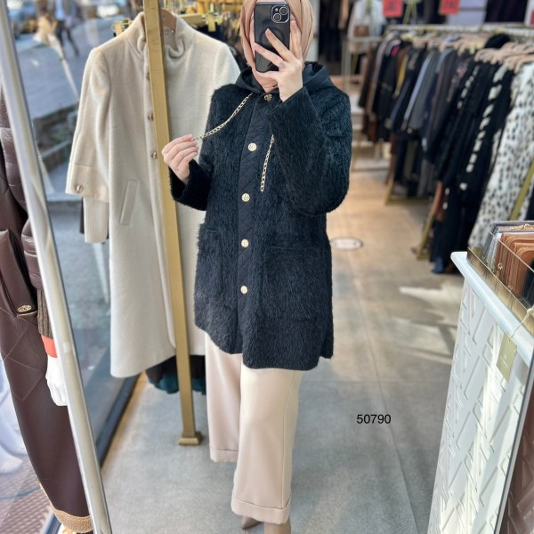 50790 Angora Kumaş Kemerli Kap - Görsel 10