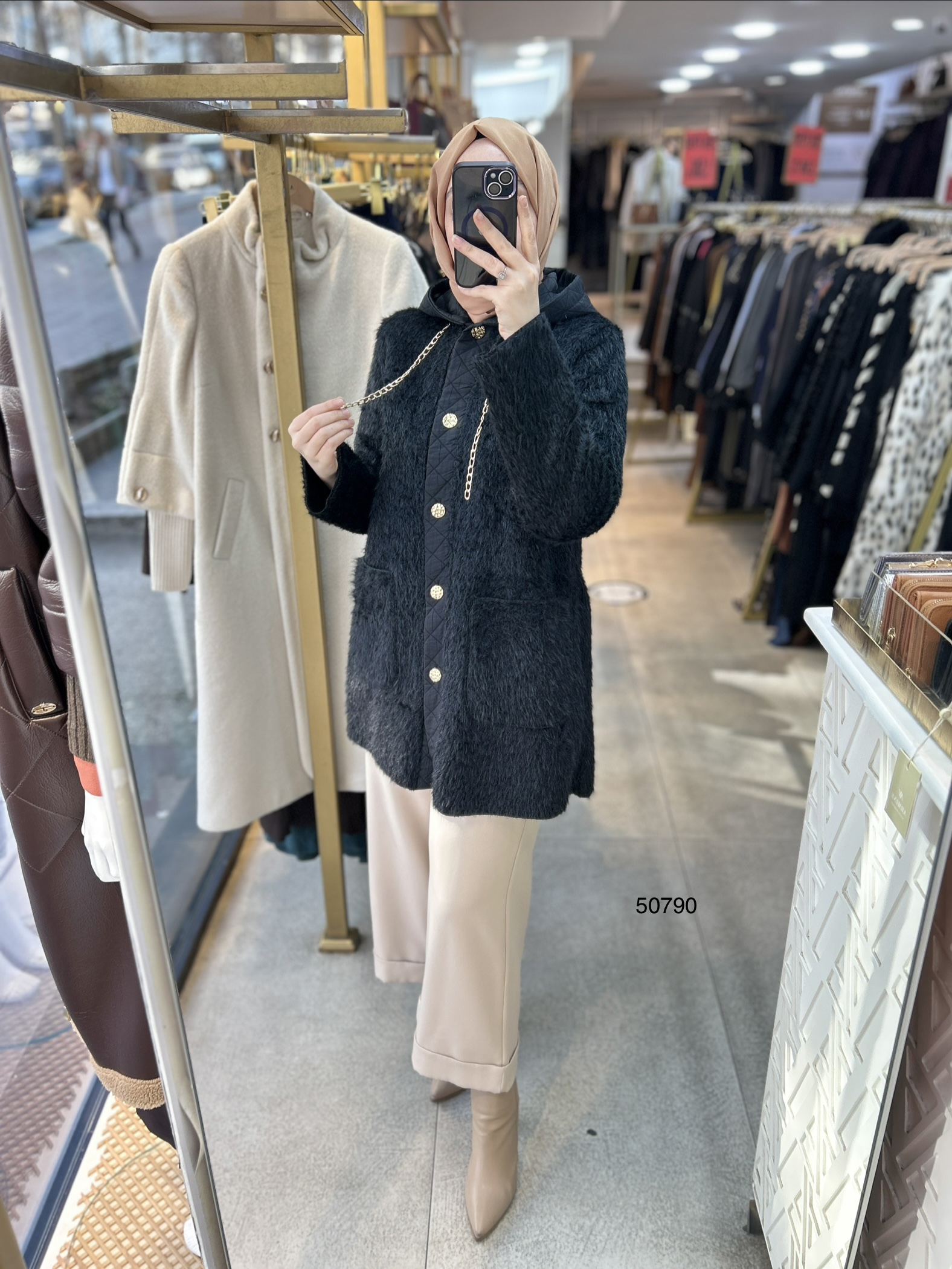 50790 Angora Kumaş Kemerli Kap - Görsel 10