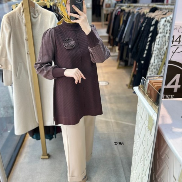 0285 Kolları Kupra Kumaş Ön ve Arkası Merserize Tunik - Görsel 12