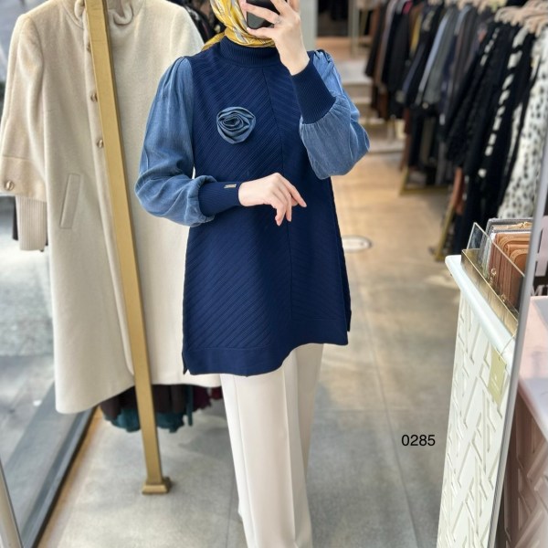 0285 Kolları Kupra Kumaş Ön ve Arkası Merserize Tunik - Görsel 9